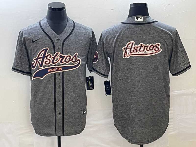 Men%27s Houston Astros Blank Grey Gridiron With Patch Cool Base Stitched Baseball Jersey->houston astros->MLB Jersey